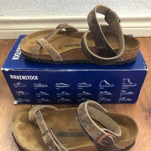 Birkenstock Yara Oiled Leather Tobacco Brown Ankle Wrap Sandals EU38 / US 7-7.5